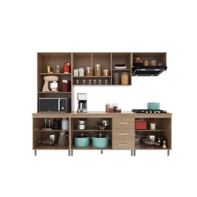 Cozinha Modulada Completa Fidelitá Paris 5 Peças 260cm 13 Portas 3 Gavetas Com Tampo Nogal/salinas
