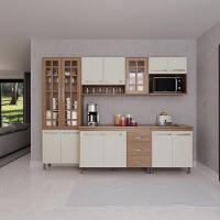 Cozinha Modulada Completa Fidelitá Paris 5 Peças 260cm 13 Portas 3 Gavetas Com Tampo Nogal/salinas - 1