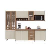 Cozinha Modulada Completa Fidelitá Paris 5 Peças 260cm 13 Portas 3 Gavetas Com Tampo Nogal/salinas - 3