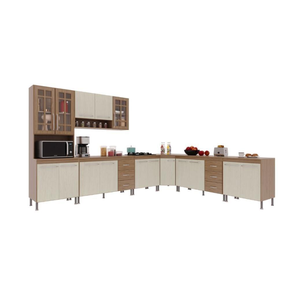Cozinha Modulada Completa Fidelitá Paris 7 Peças 600cm 16 Portas 6 Gavetas Com Tampo Nogal/salinas - 2