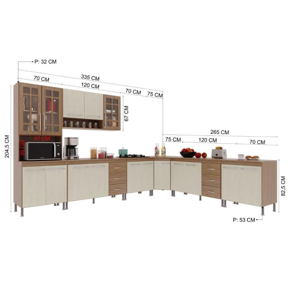 Cozinha Modulada Completa Fidelitá Paris 7 Peças 600cm 16 Portas 6 Gavetas Com Tampo Nogal/salinas - 7