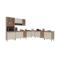 Cozinha Modulada Completa Fidelitá Paris 7 Peças 600cm 16 Portas 6 Gavetas Com Tampo Nogal/salinas - 2