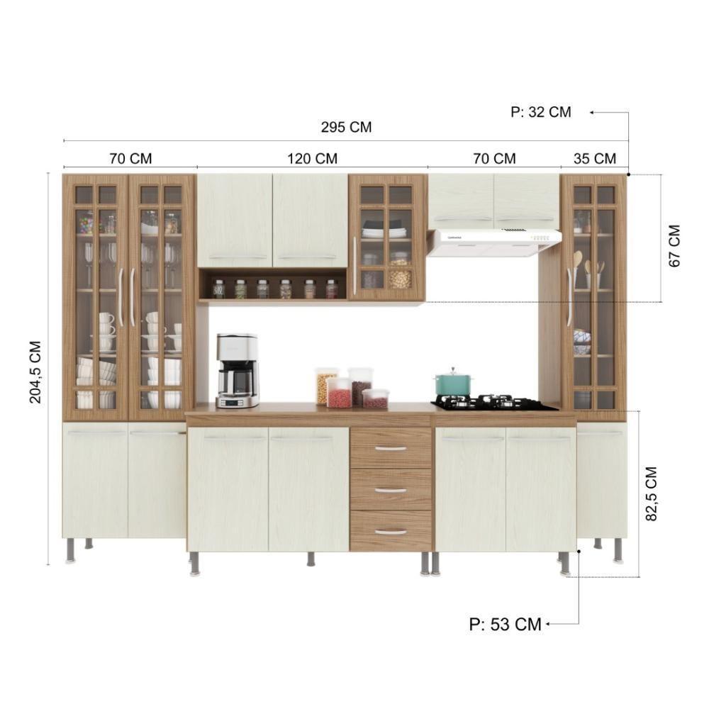 Cozinha Modulada Completa Fidelitá Paris 6 Peças 295cm 15 Portas 3 Gavetas Com Tampo Nogal/salinas - 6