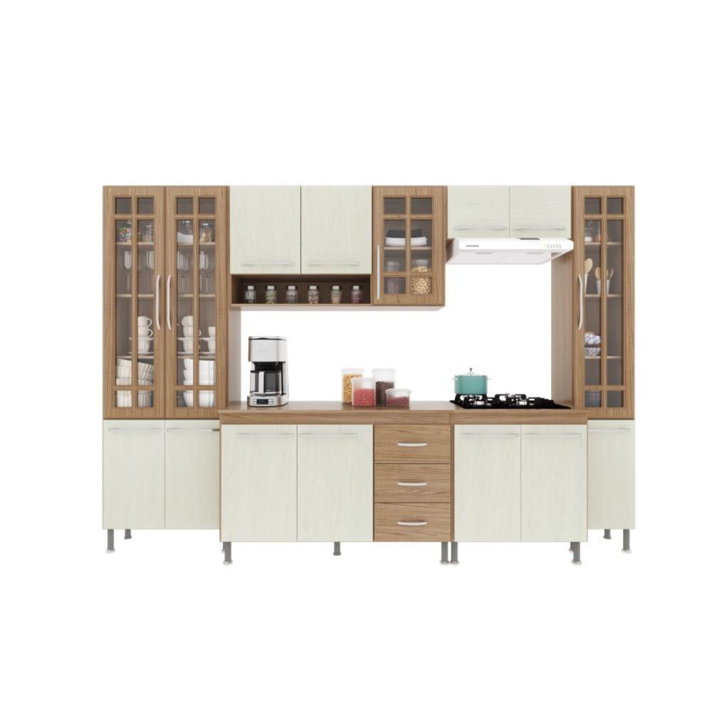 Cozinha Modulada Completa Fidelitá Paris 6 Peças 295cm 15 Portas 3 Gavetas Com Tampo Nogal/salinas - 8