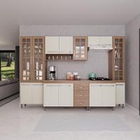 Cozinha Modulada Completa Fidelitá Paris 6 Peças 295cm 15 Portas 3 Gavetas Com Tampo Nogal/salinas - 1