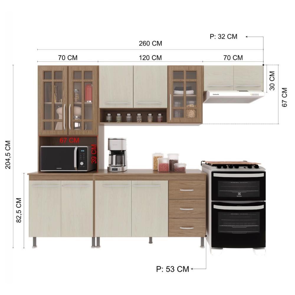 Cozinha Modulada Compacta Fidelitá Paris 4 Peças 260cm 11 Portas 3 Gavetas Com Tampo Nogal/salinas - 4