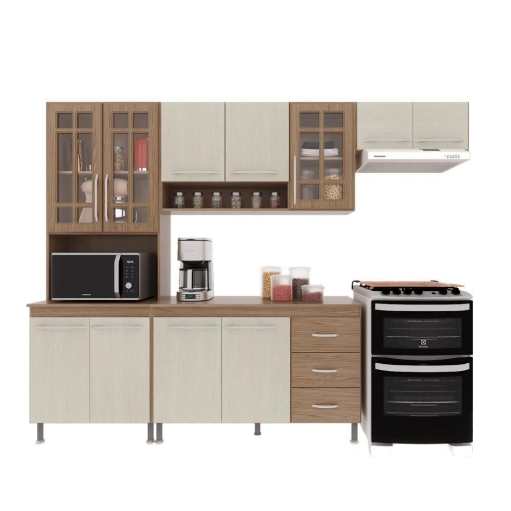 Cozinha Modulada Compacta Fidelitá Paris 4 Peças 260cm 11 Portas 3 Gavetas Com Tampo Nogal/salinas - 2