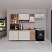 Cozinha Modulada Compacta Fidelitá Paris 4 Peças 260cm 11 Portas 3 Gavetas Com Tampo Nogal/salinas - 1