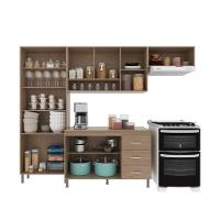 Cozinha Modulada Compacta Fidelitá Paris 4 Peças 260cm 11 Portas 3 Gavetas Com Tampo Nogal/salinas - 2