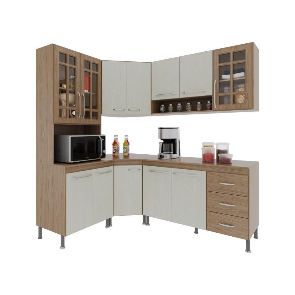 Cozinha Modulada Completa Fidelitá Paris 5 Peças 340cm 12 Portas 3 Gavetas Com Tampo Nogal/salinas - 5