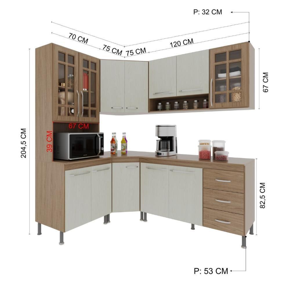 Cozinha Modulada Completa Fidelitá Paris 5 Peças 340cm 12 Portas 3 Gavetas Com Tampo Nogal/salinas - 6