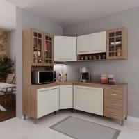 Cozinha Modulada Completa Fidelitá Paris 5 Peças 340cm 12 Portas 3 Gavetas Com Tampo Nogal/salinas - 1