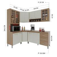 Cozinha Modulada Completa Fidelitá Paris 5 Peças 340cm 12 Portas 3 Gavetas Com Tampo Nogal/salinas - 6