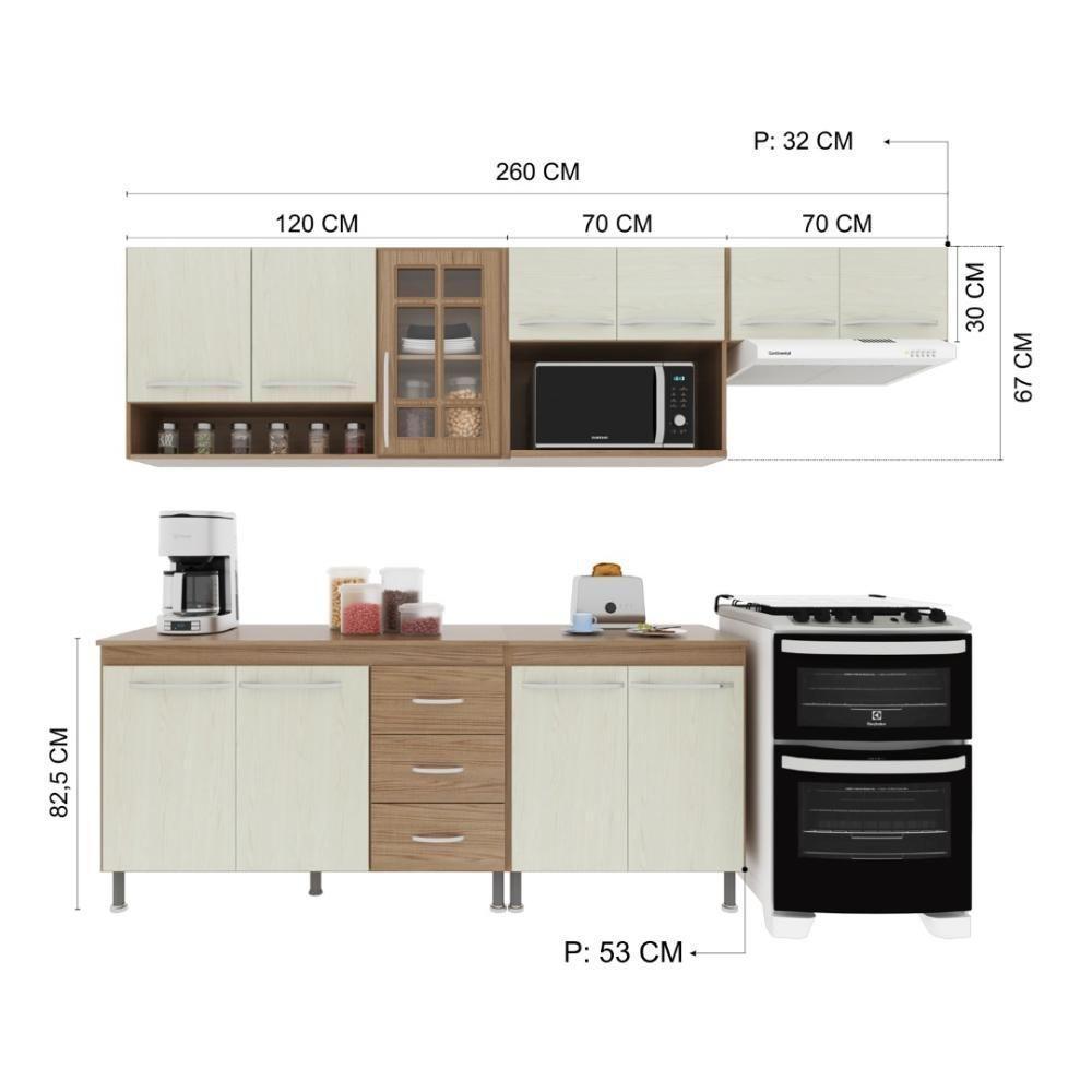 Cozinha Modulada Completa Fidelitá Paris 5 Peças 260cm 11 Portas 3 Gavetas Com Tampo Nogal/salinas - 7