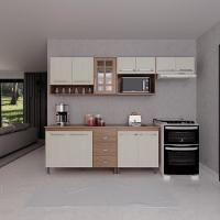 Cozinha Modulada Completa Fidelitá Paris 5 Peças 260cm 11 Portas 3 Gavetas Com Tampo Nogal/salinas - 1