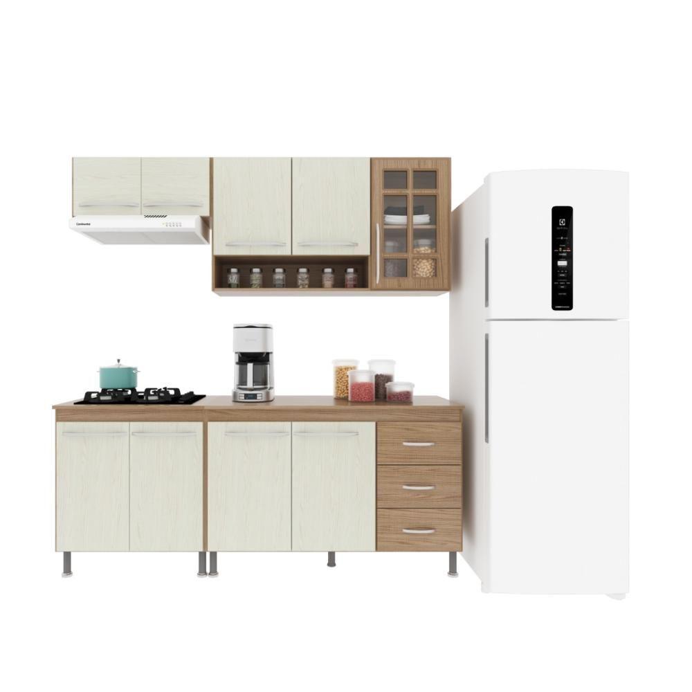 Cozinha Modulada Compacta Fidelitá Paris 4 Peças 190cm 9 Portas 3 Gavetas Com Tampo Nogal/salinas - 3