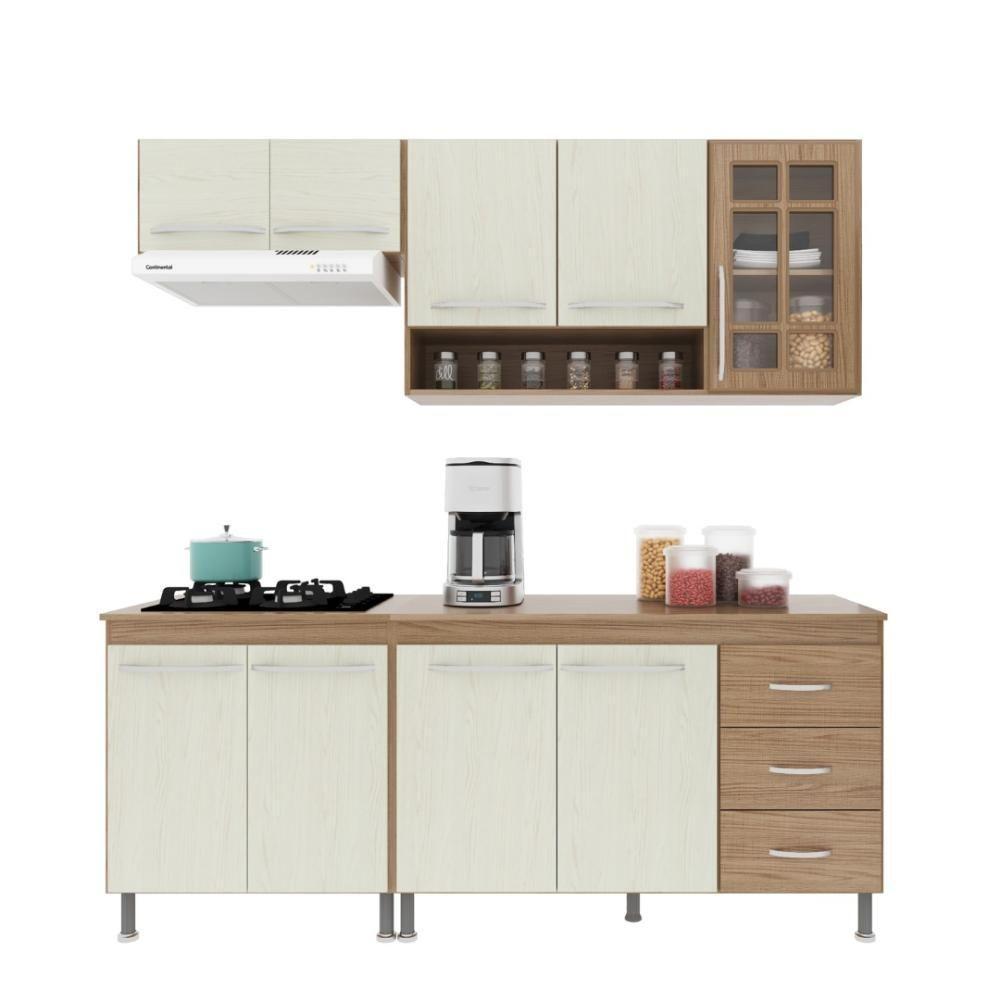 Cozinha Modulada Compacta Fidelitá Paris 4 Peças 190cm 9 Portas 3 Gavetas Com Tampo Nogal/salinas - 2