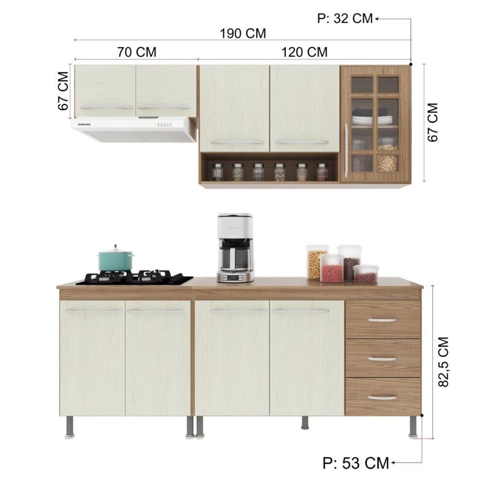 Cozinha Modulada Compacta Fidelitá Paris 4 Peças 190cm 9 Portas 3 Gavetas Com Tampo Nogal/salinas - 5
