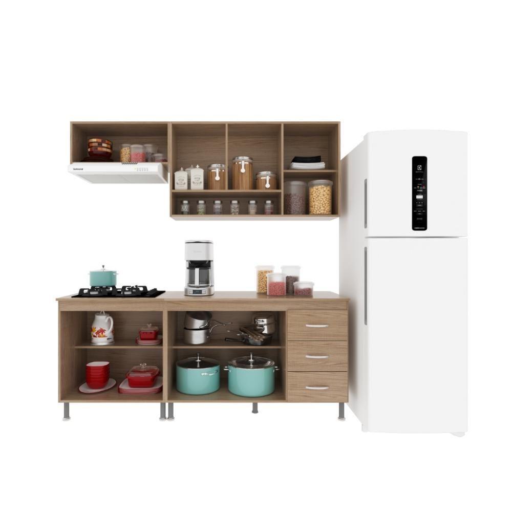 Cozinha Modulada Compacta Fidelitá Paris 4 Peças 190cm 9 Portas 3 Gavetas Com Tampo Nogal/salinas - 4