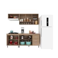 Cozinha Modulada Compacta Fidelitá Paris 4 Peças 190cm 9 Portas 3 Gavetas Com Tampo Nogal/salinas