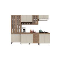 Cozinha Modulada Completa Fidelitá Paris 5 Peças 260cm 13 Portas 3 Gavetas Com Tampo Nogal/salinas - 11