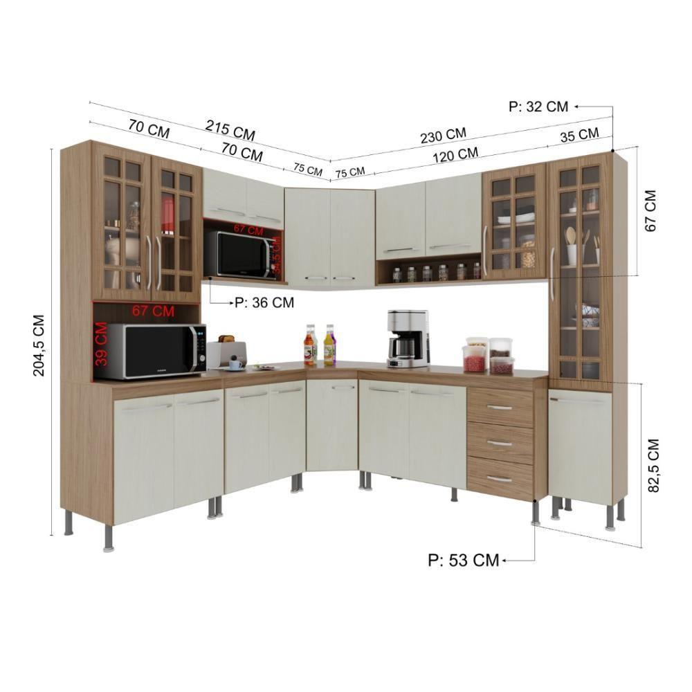 Cozinha Modulada Completa Fidelitá Paris 8 Peças 445cm 18 Portas 3 Gavetas Com Tampo Nogal/salinas - 7