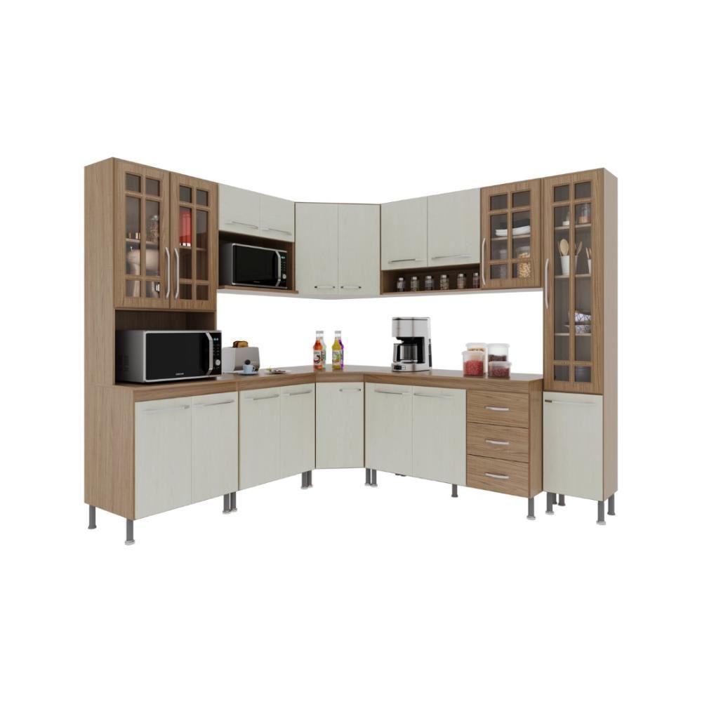 Cozinha Modulada Completa Fidelitá Paris 8 Peças 445cm 18 Portas 3 Gavetas Com Tampo Nogal/salinas - 8
