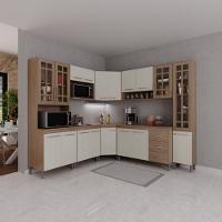 Cozinha Modulada Completa Fidelitá Paris 8 Peças 445cm 18 Portas 3 Gavetas Com Tampo Nogal/salinas - 1