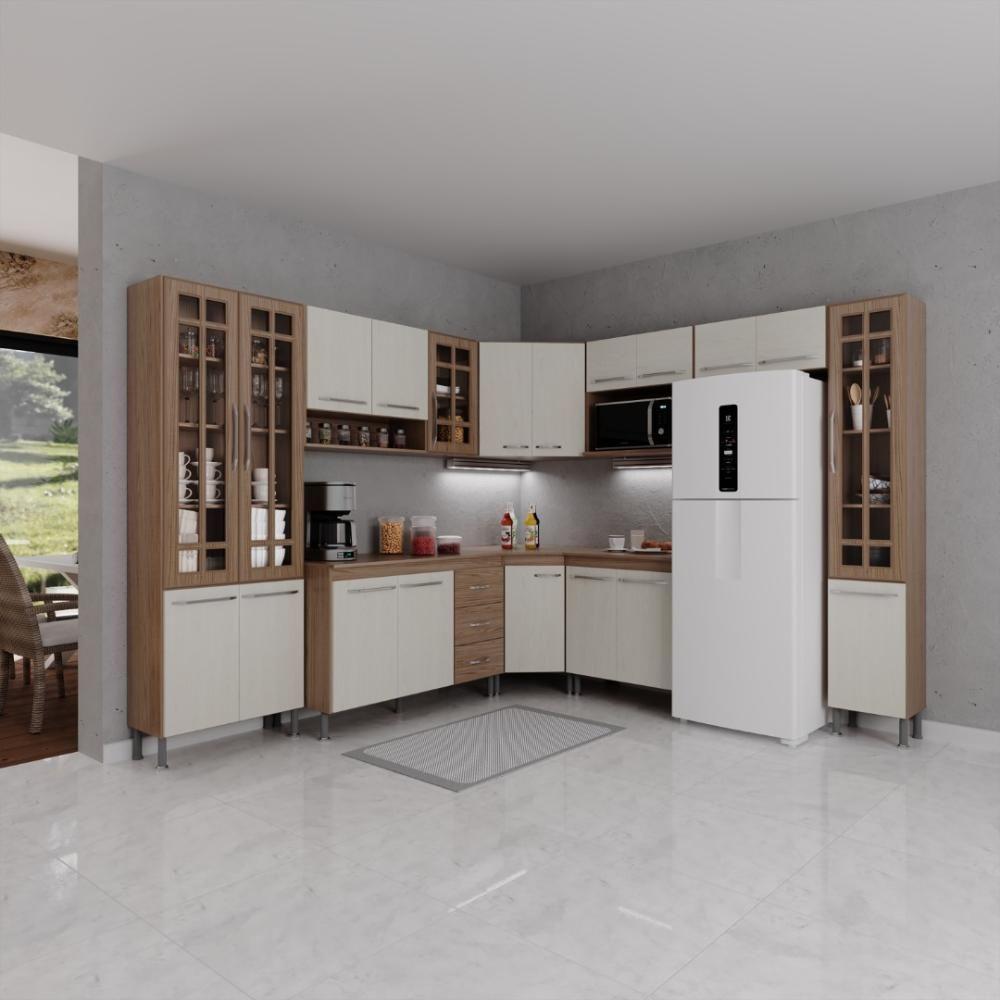 Cozinha Modulada Completa Fidelitá Paris 9 Peças 515cm 20 Portas 3 Gavetas Com Tampo Nogal/salinas - 1