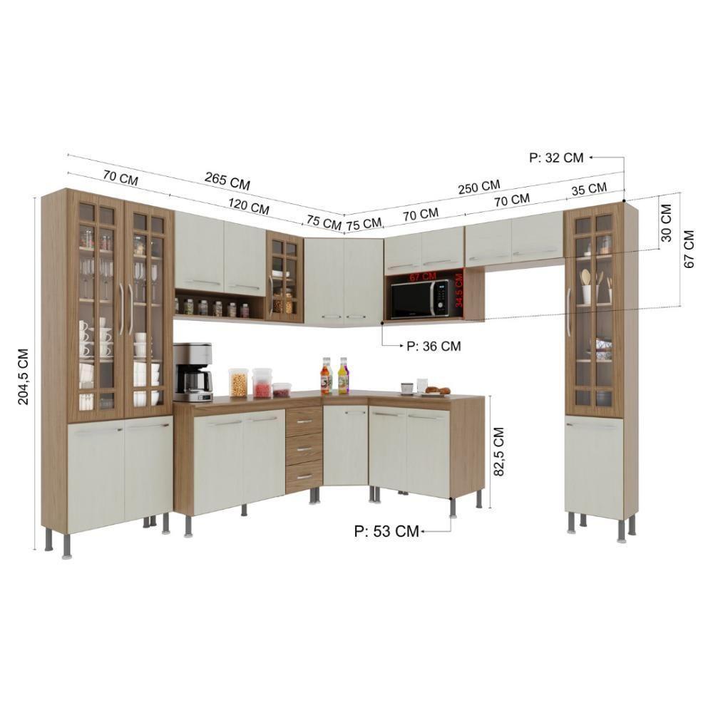 Cozinha Modulada Completa Fidelitá Paris 9 Peças 515cm 20 Portas 3 Gavetas Com Tampo Nogal/salinas - 8