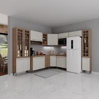 Cozinha Modulada Completa Fidelitá Paris 9 Peças 515cm 20 Portas 3 Gavetas Com Tampo Nogal/salinas - 1