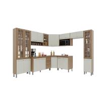 Cozinha Modulada Completa Fidelitá Paris 9 Peças 515cm 20 Portas 3 Gavetas Com Tampo Nogal/salinas