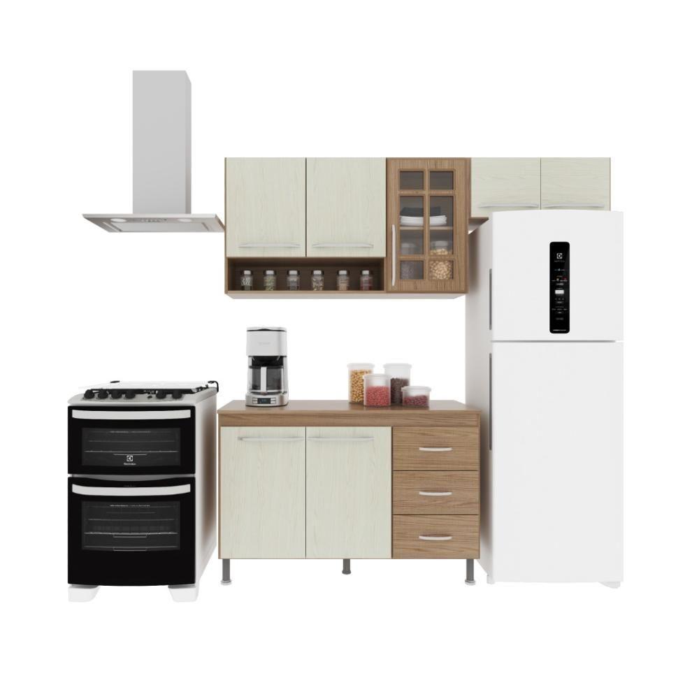 Cozinha Modulada Compacta Fidelitá Paris 3 Peças 190cm 7 Portas 3 Gavetas Com Tampo Nogal/salinas - 3