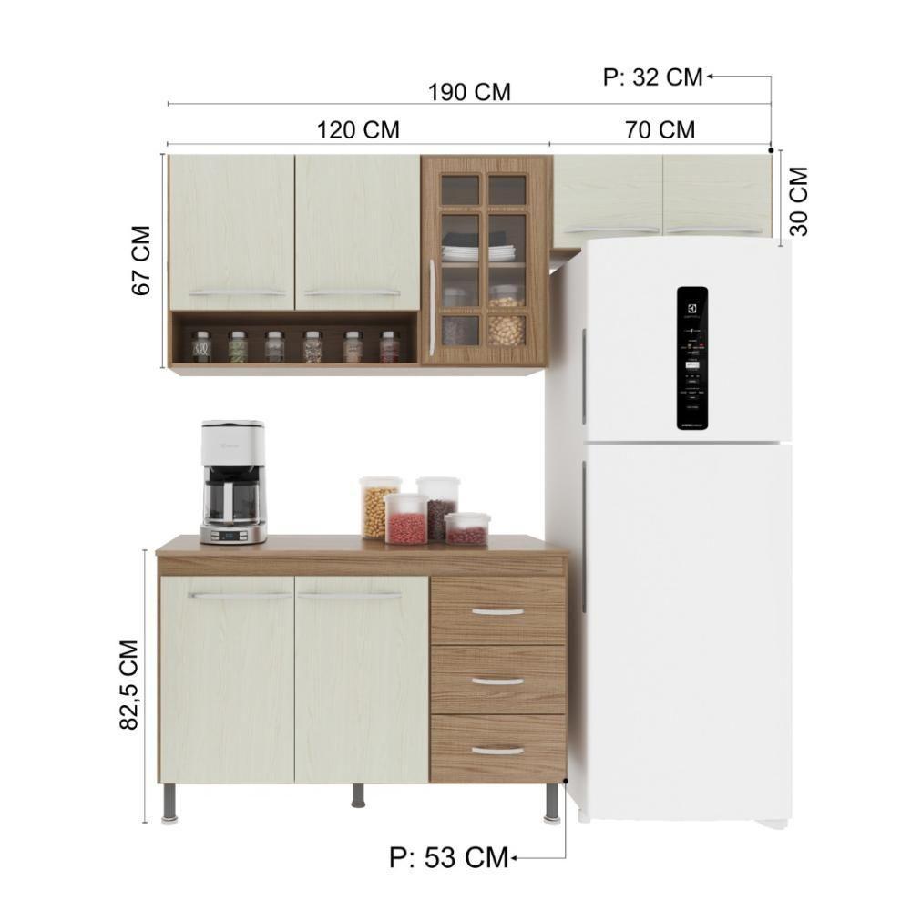 Cozinha Modulada Compacta Fidelitá Paris 3 Peças 190cm 7 Portas 3 Gavetas Com Tampo Nogal/salinas - 5