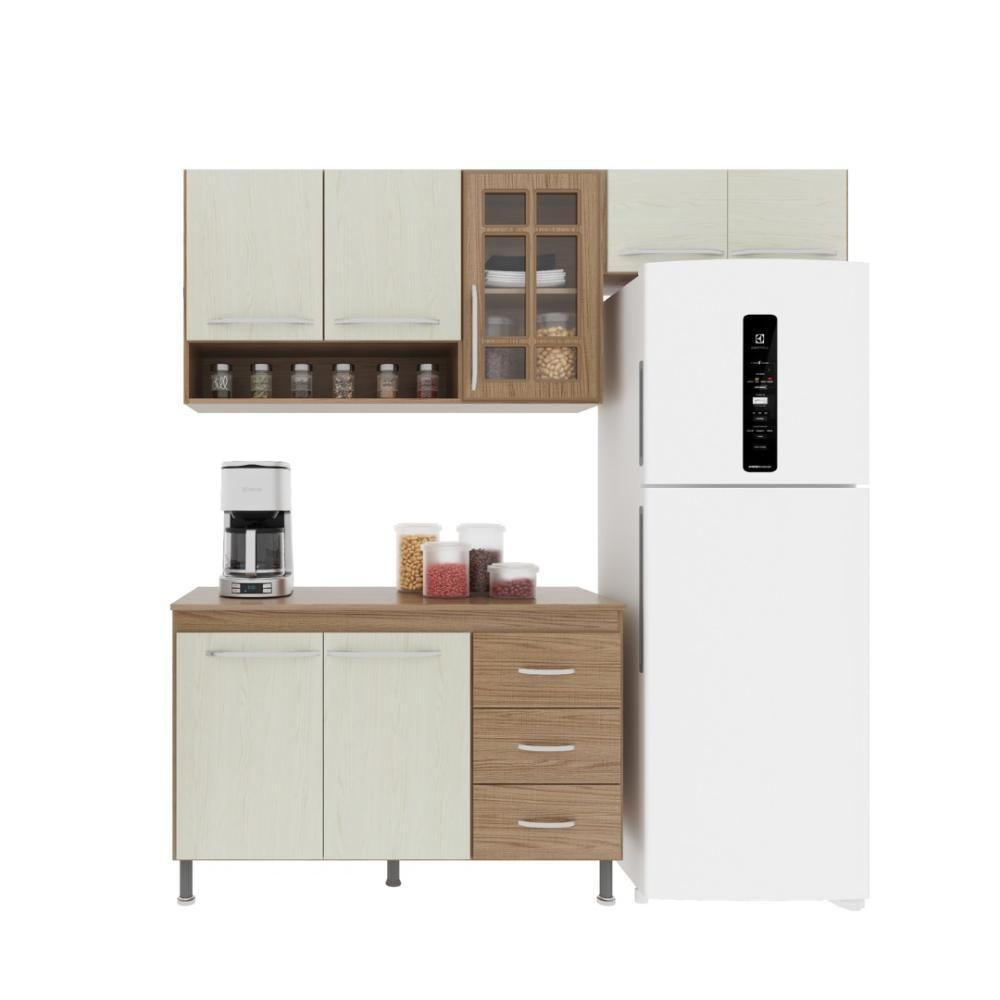 Cozinha Modulada Compacta Fidelitá Paris 3 Peças 190cm 7 Portas 3 Gavetas Com Tampo Nogal/salinas - 2