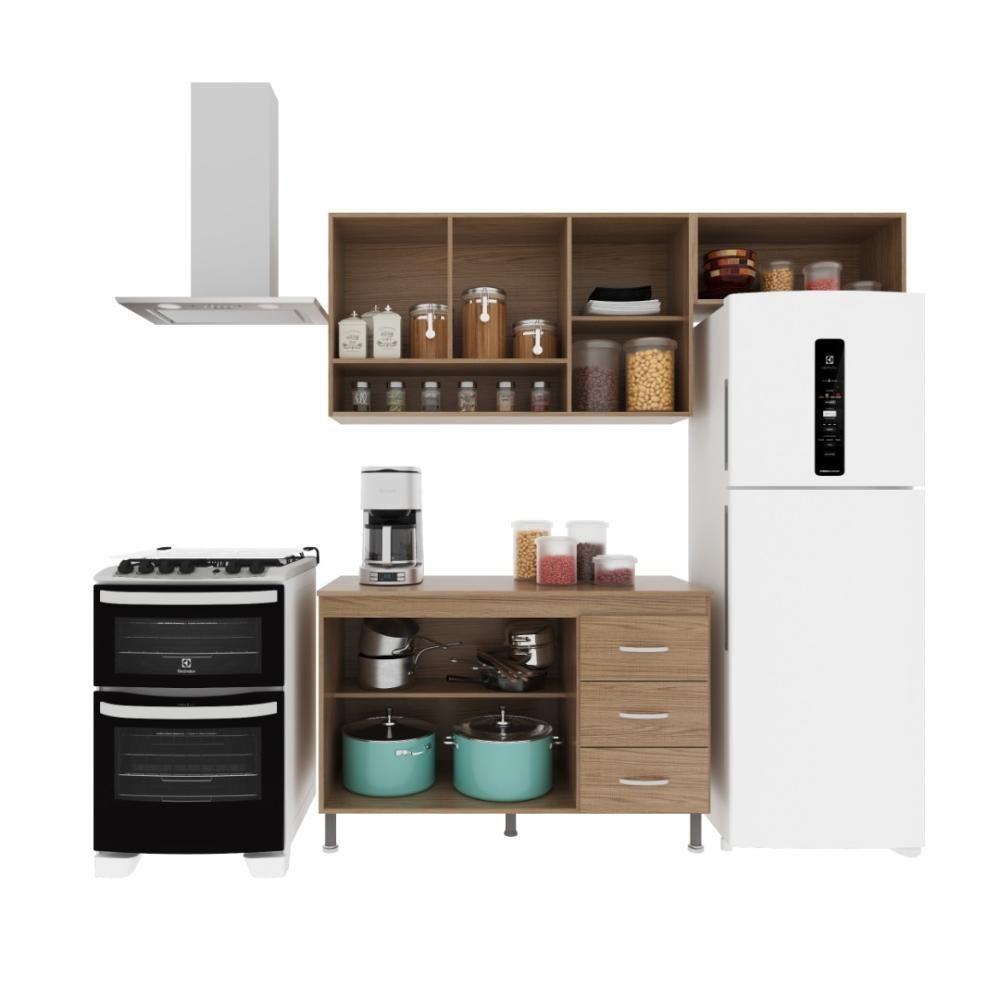 Cozinha Modulada Compacta Fidelitá Paris 3 Peças 190cm 7 Portas 3 Gavetas Com Tampo Nogal/salinas - 4