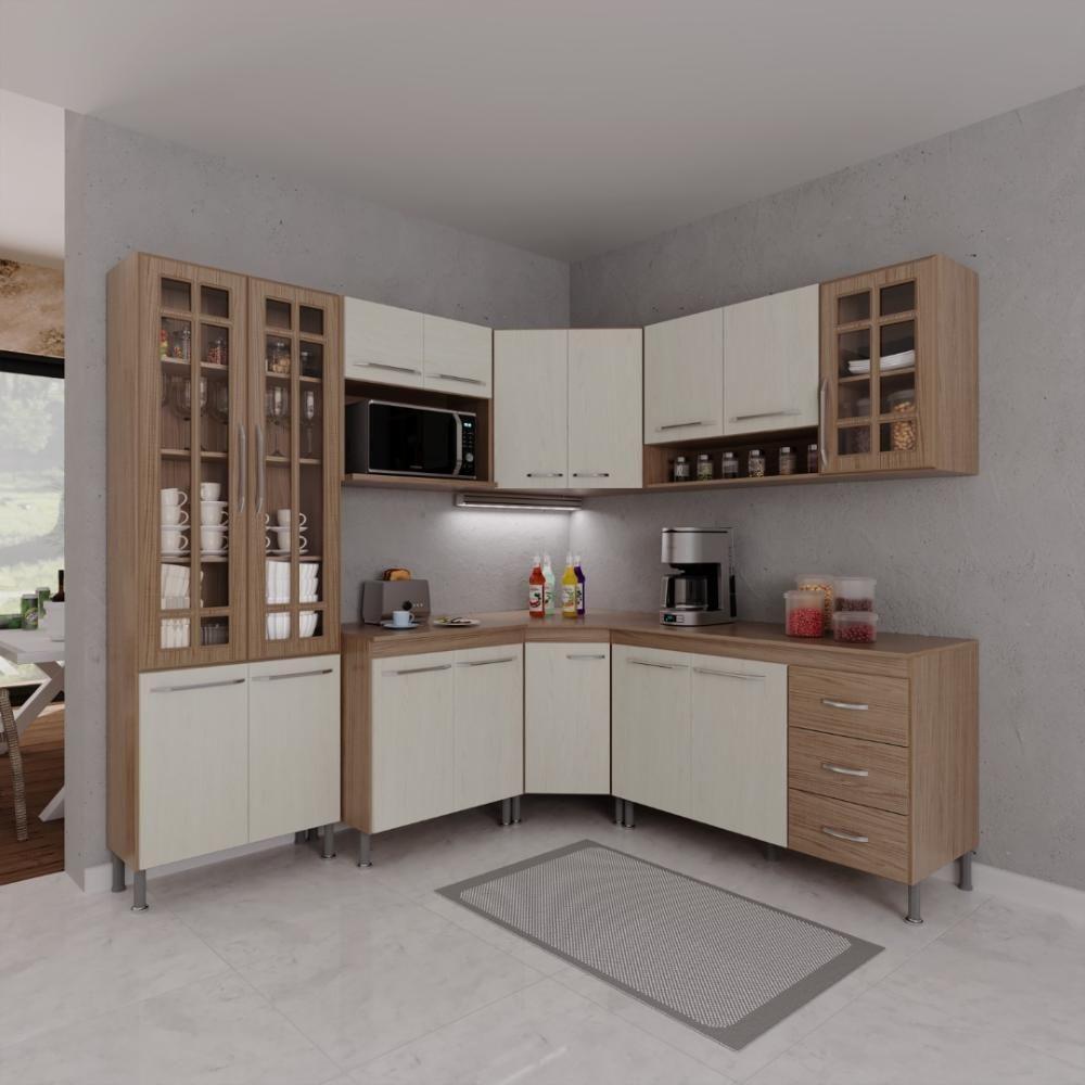 Cozinha Modulada Completa Fidelitá Paris 7 Peças 410cm 16 Portas 3 Gavetas Com Tampo Nogal/salinas - 1