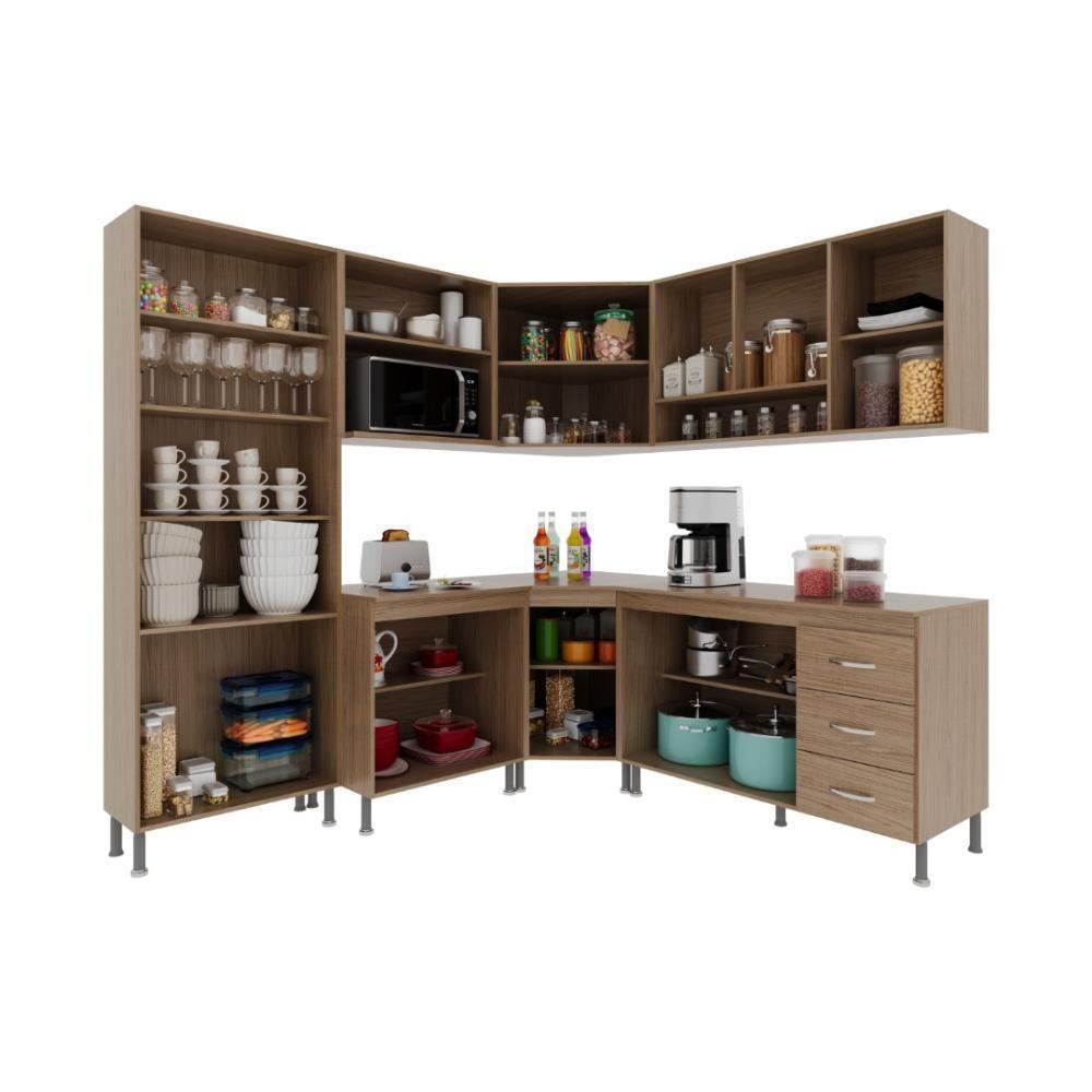 Cozinha Modulada Completa Fidelitá Paris 7 Peças 410cm 16 Portas 3 Gavetas Com Tampo Nogal/salinas - 2