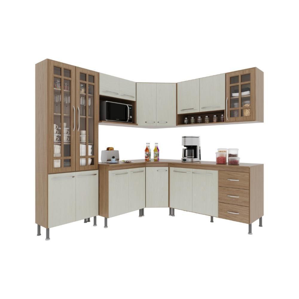 Cozinha Modulada Completa Fidelitá Paris 7 Peças 410cm 16 Portas 3 Gavetas Com Tampo Nogal/salinas - 3