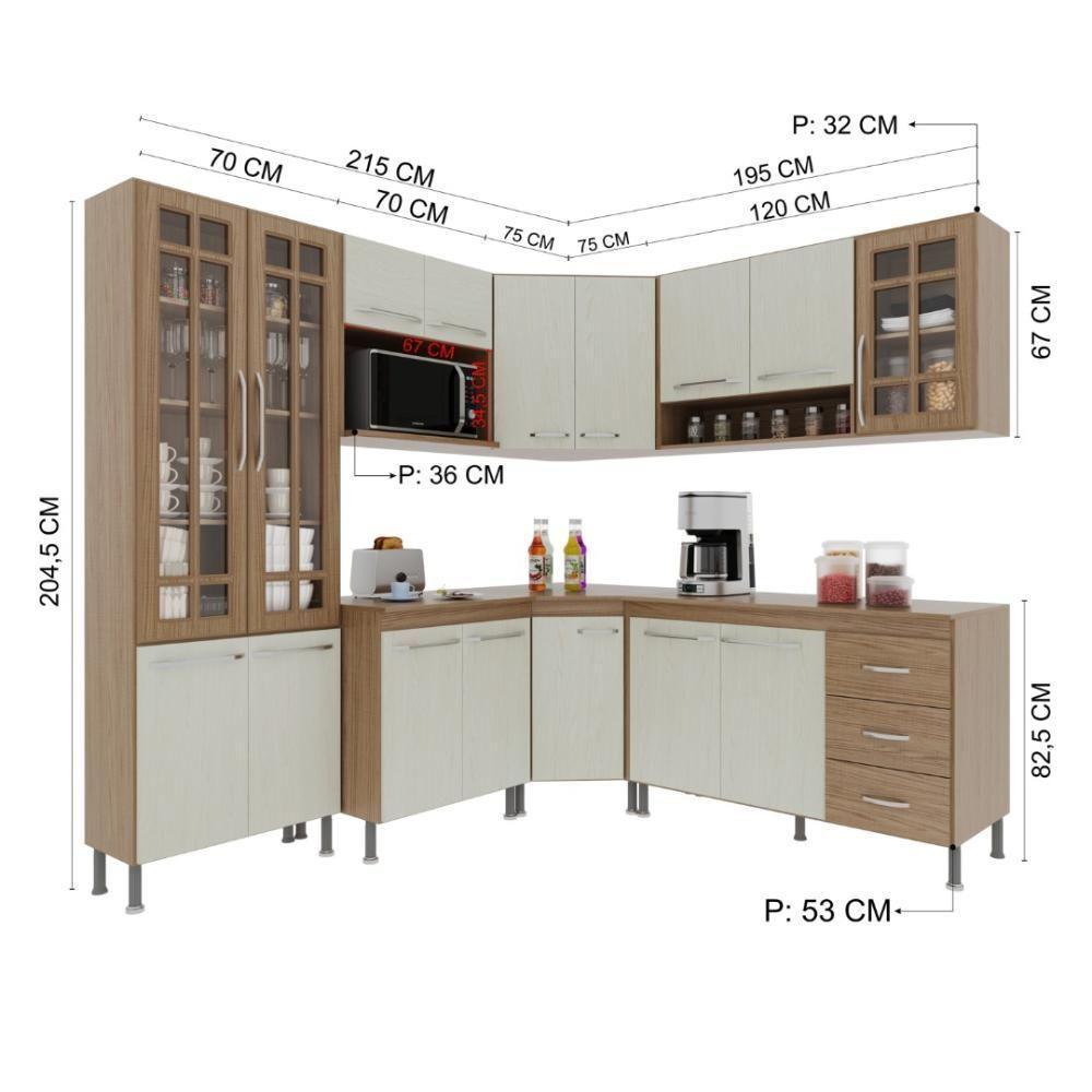 Cozinha Modulada Completa Fidelitá Paris 7 Peças 410cm 16 Portas 3 Gavetas Com Tampo Nogal/salinas - 7