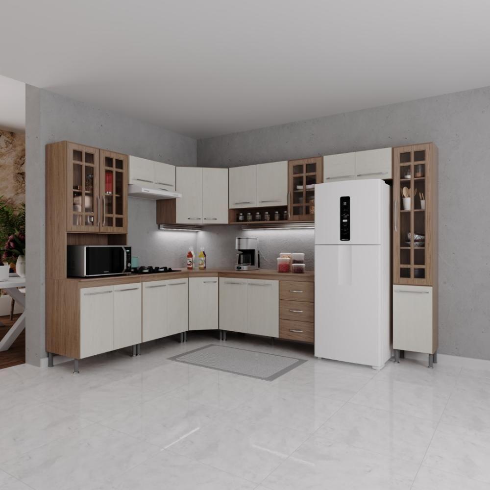 Cozinha Modulada Completa Fidelitá Paris 9 Peças 515cm 20 Portas 3 Gavetas Com Tampo Nogal/salinas - 1