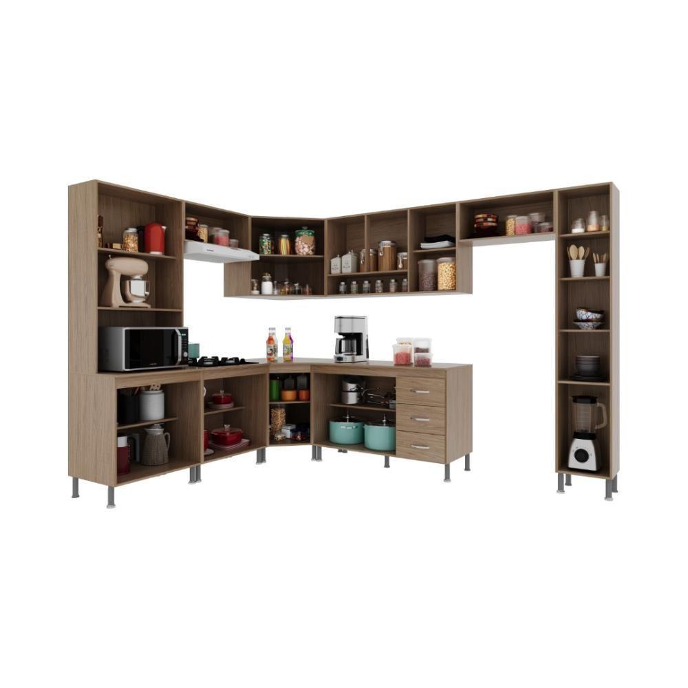 Cozinha Modulada Completa Fidelitá Paris 9 Peças 515cm 20 Portas 3 Gavetas Com Tampo Nogal/salinas - 5