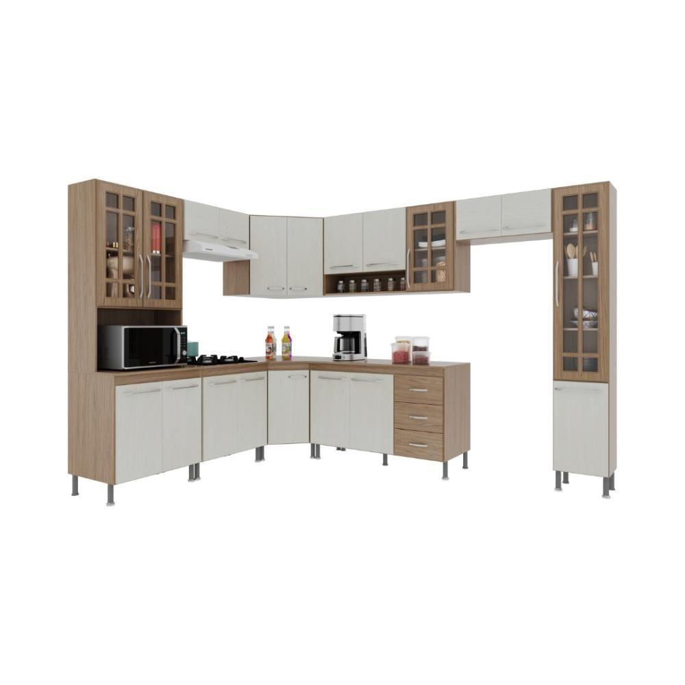 Cozinha Modulada Completa Fidelitá Paris 9 Peças 515cm 20 Portas 3 Gavetas Com Tampo Nogal/salinas - 7