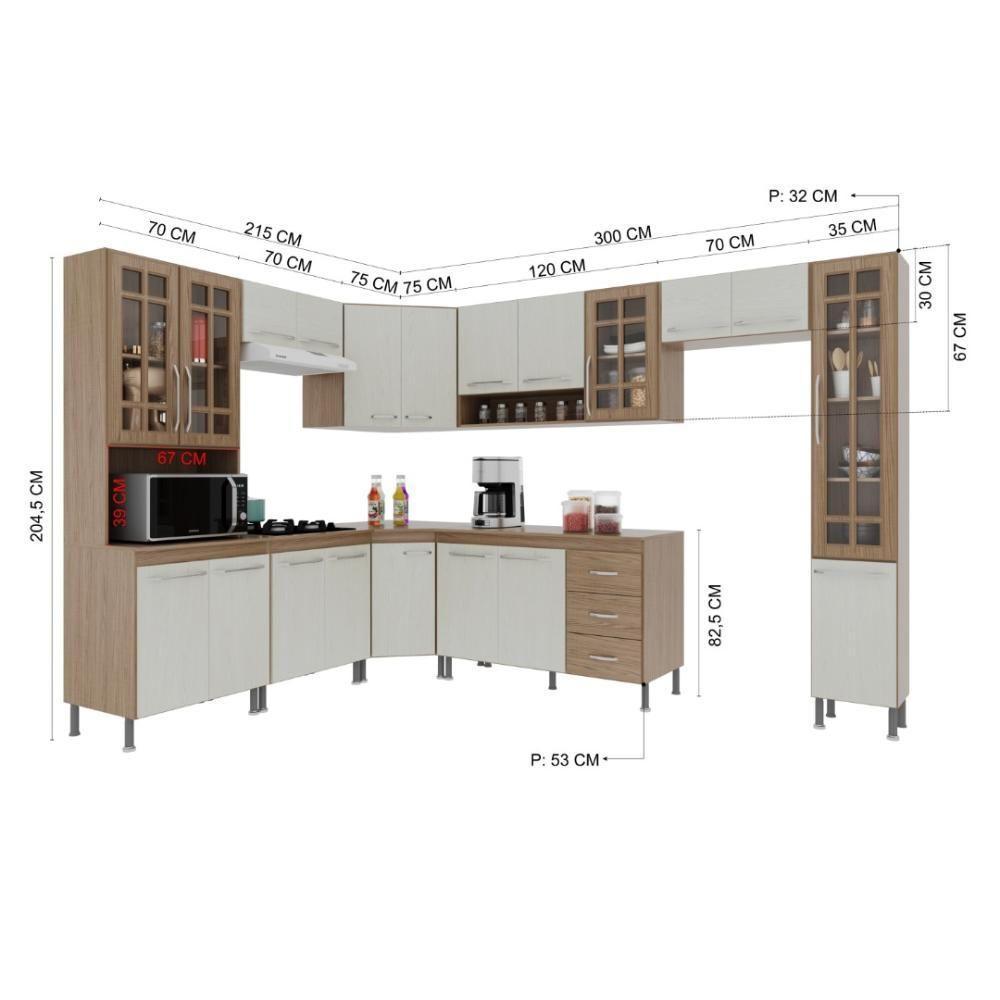 Cozinha Modulada Completa Fidelitá Paris 9 Peças 515cm 20 Portas 3 Gavetas Com Tampo Nogal/salinas - 8