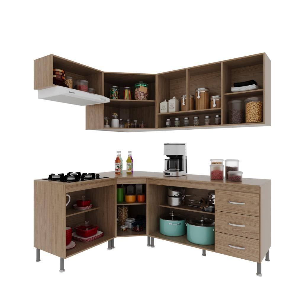 Cozinha Modulada Completa Fidelitá Paris 6 Peças 340cm 12 Portas 3 Gavetas Com Tampo Nogal/salinas - 4