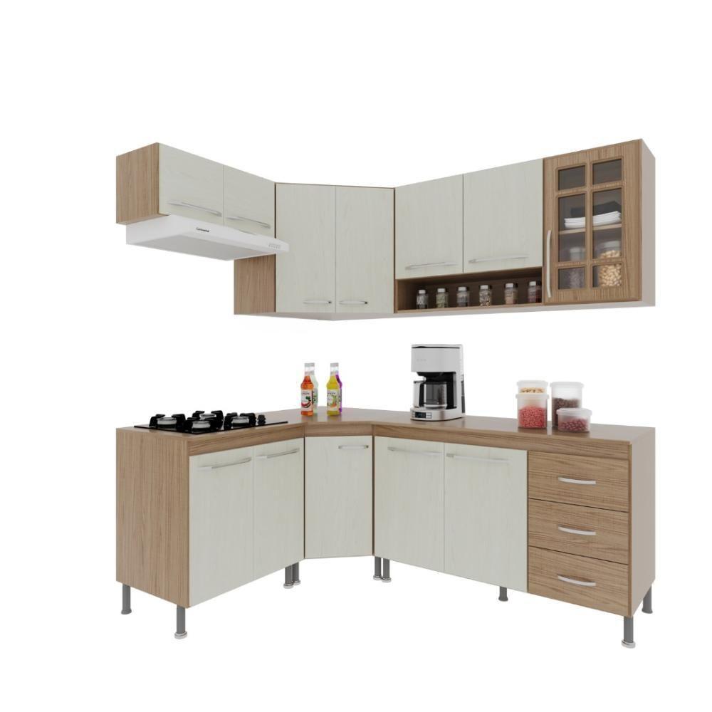 Cozinha Modulada Completa Fidelitá Paris 6 Peças 340cm 12 Portas 3 Gavetas Com Tampo Nogal/salinas - 6