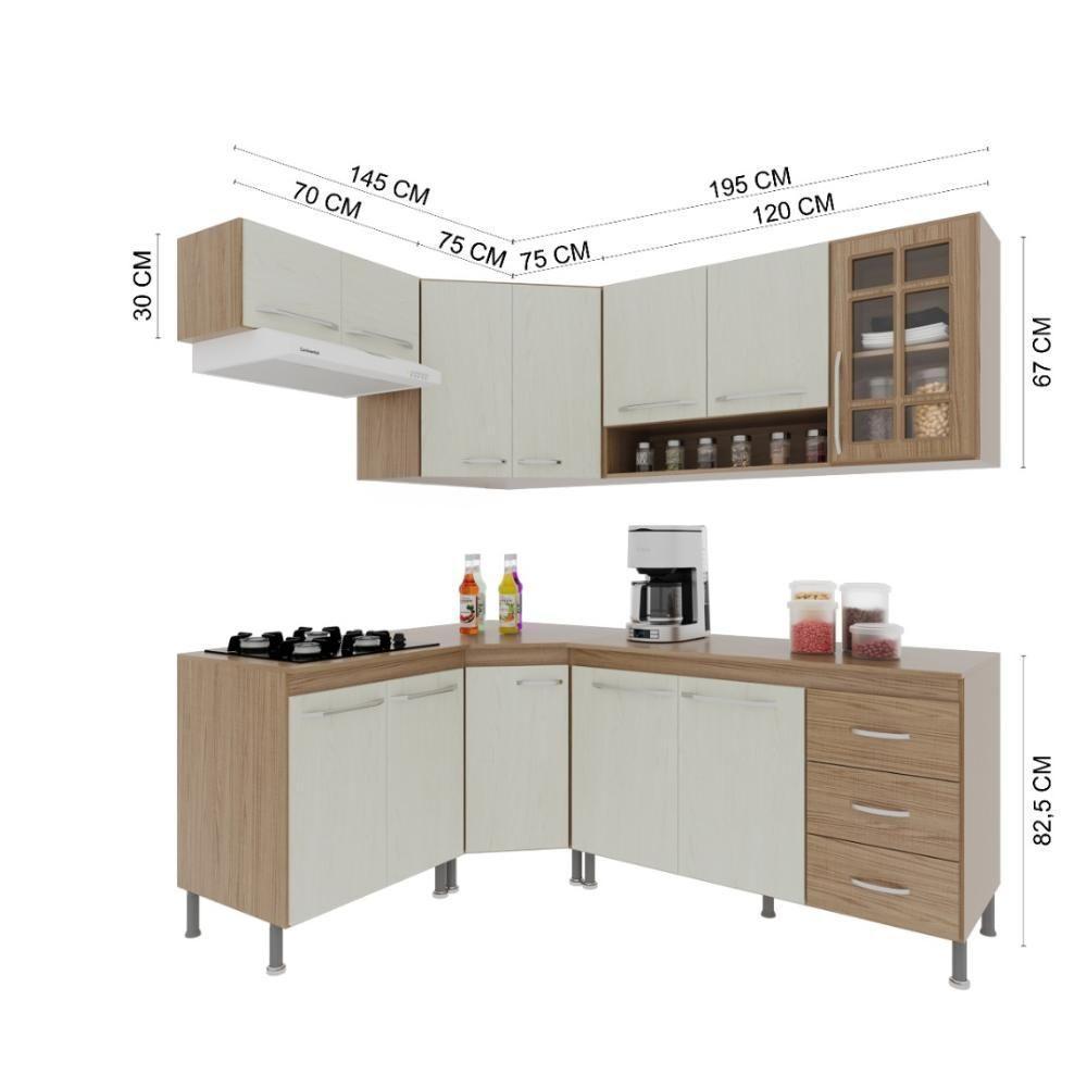 Cozinha Modulada Completa Fidelitá Paris 6 Peças 340cm 12 Portas 3 Gavetas Com Tampo Nogal/salinas - 8