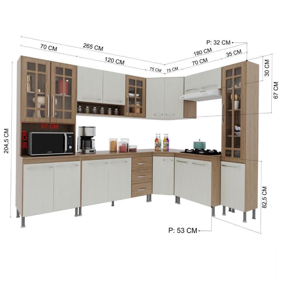 Cozinha Modulada Completa Fidelitá Paris 8 Peças 445cm 18 Portas 3 Gavetas Com Tampo Nogal/salinas - 5