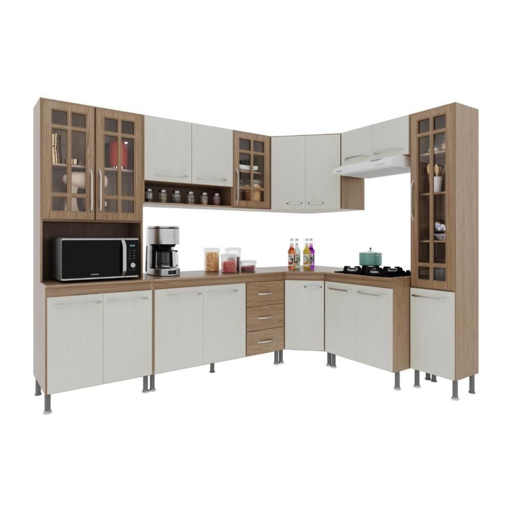 Cozinha Modulada Completa Fidelitá Paris 8 Peças 445cm 18 Portas 3 Gavetas Com Tampo Nogal/salinas - 7