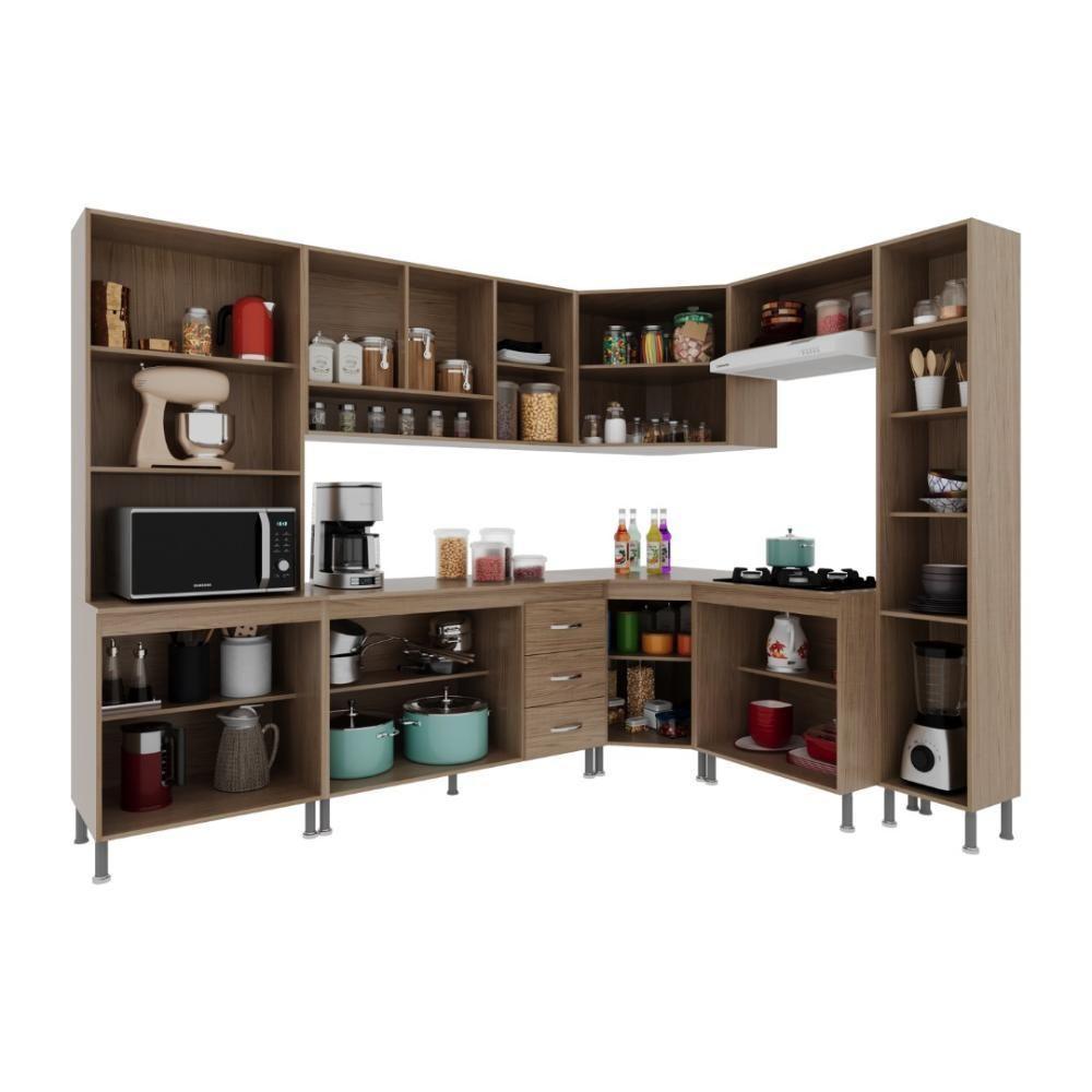 Cozinha Modulada Completa Fidelitá Paris 8 Peças 445cm 18 Portas 3 Gavetas Com Tampo Nogal/salinas - 8